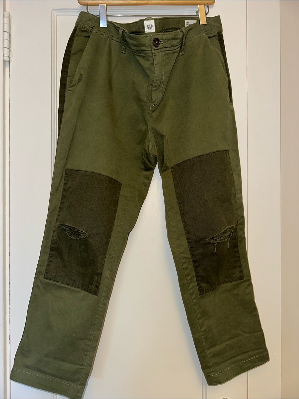 GAP Olive Green Patch-Knee Ankle Chinos